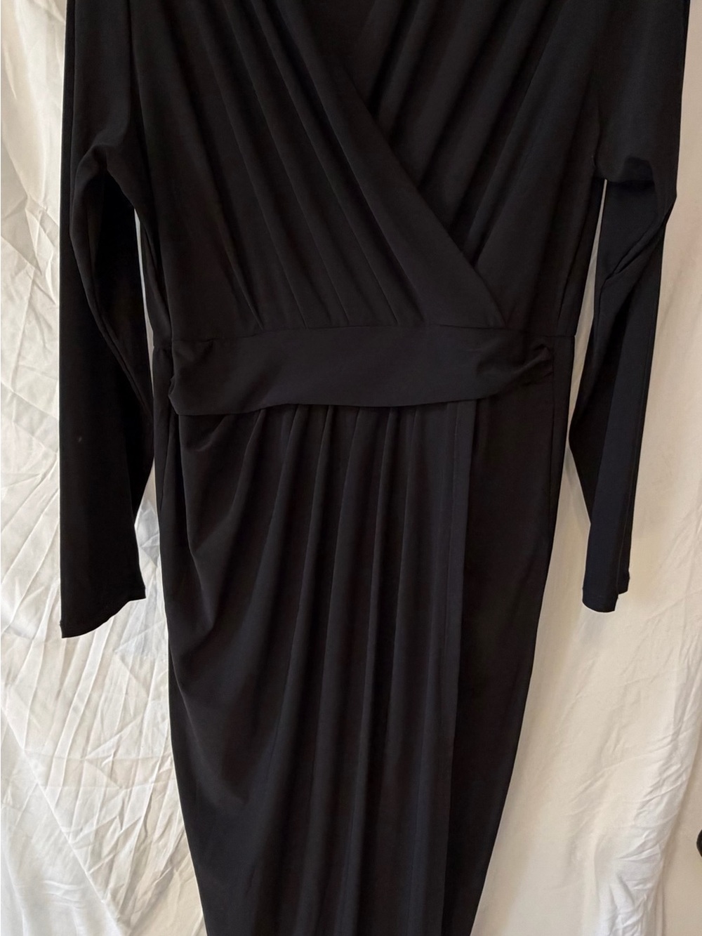 Classic Black Long-Sleeve Ruched Dress